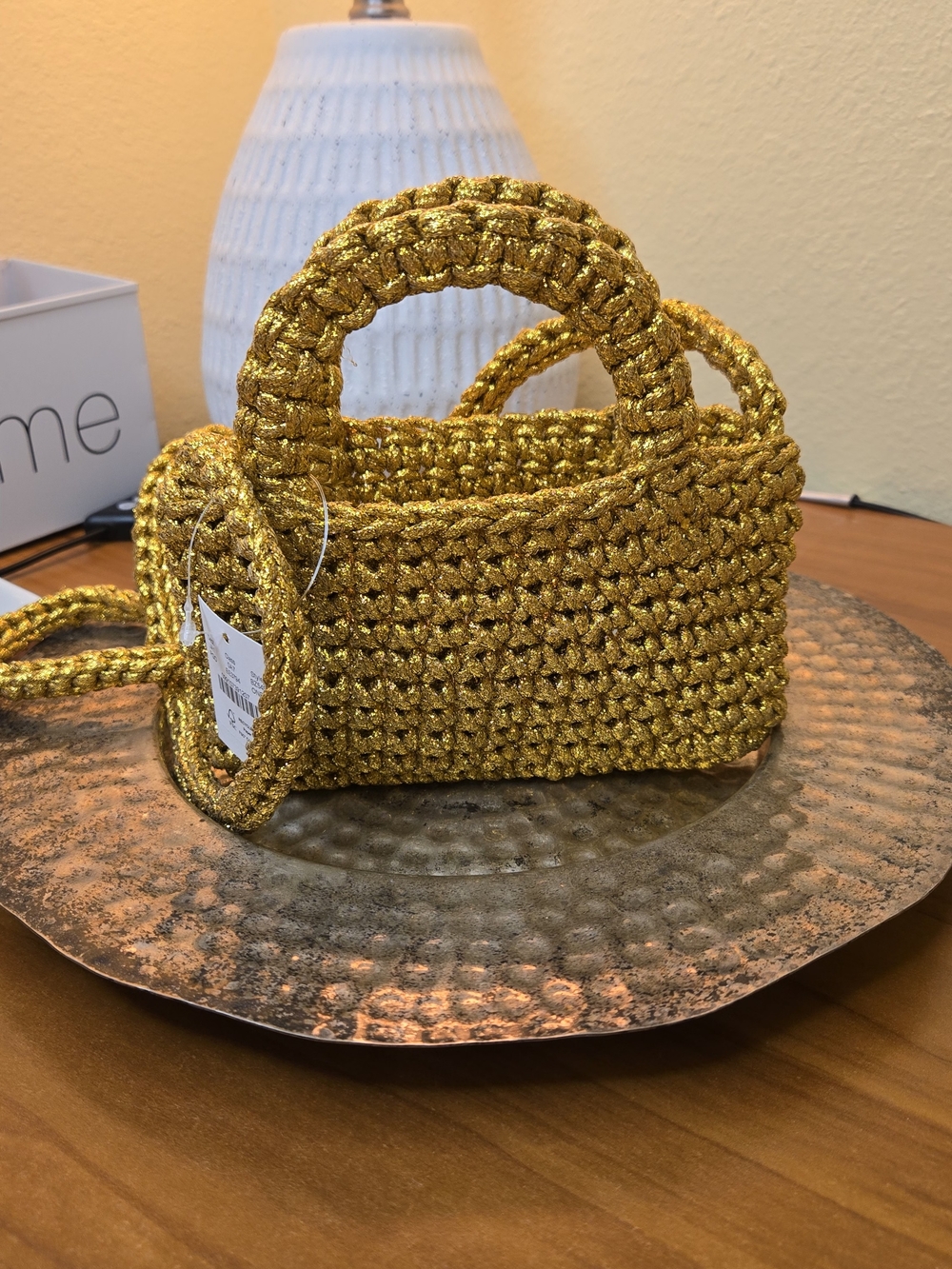 J. Crew Gold Metallic Crochet Mini Crossbody Bag NWT Cadiz Style